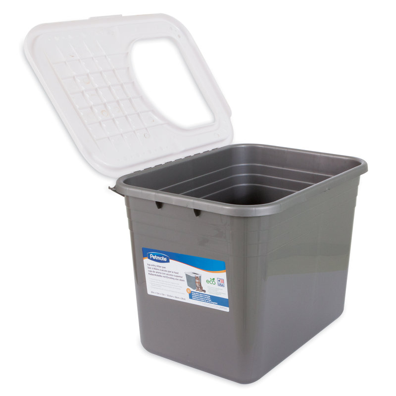 Gray and White Plastic Top Entry Cat Litter Box