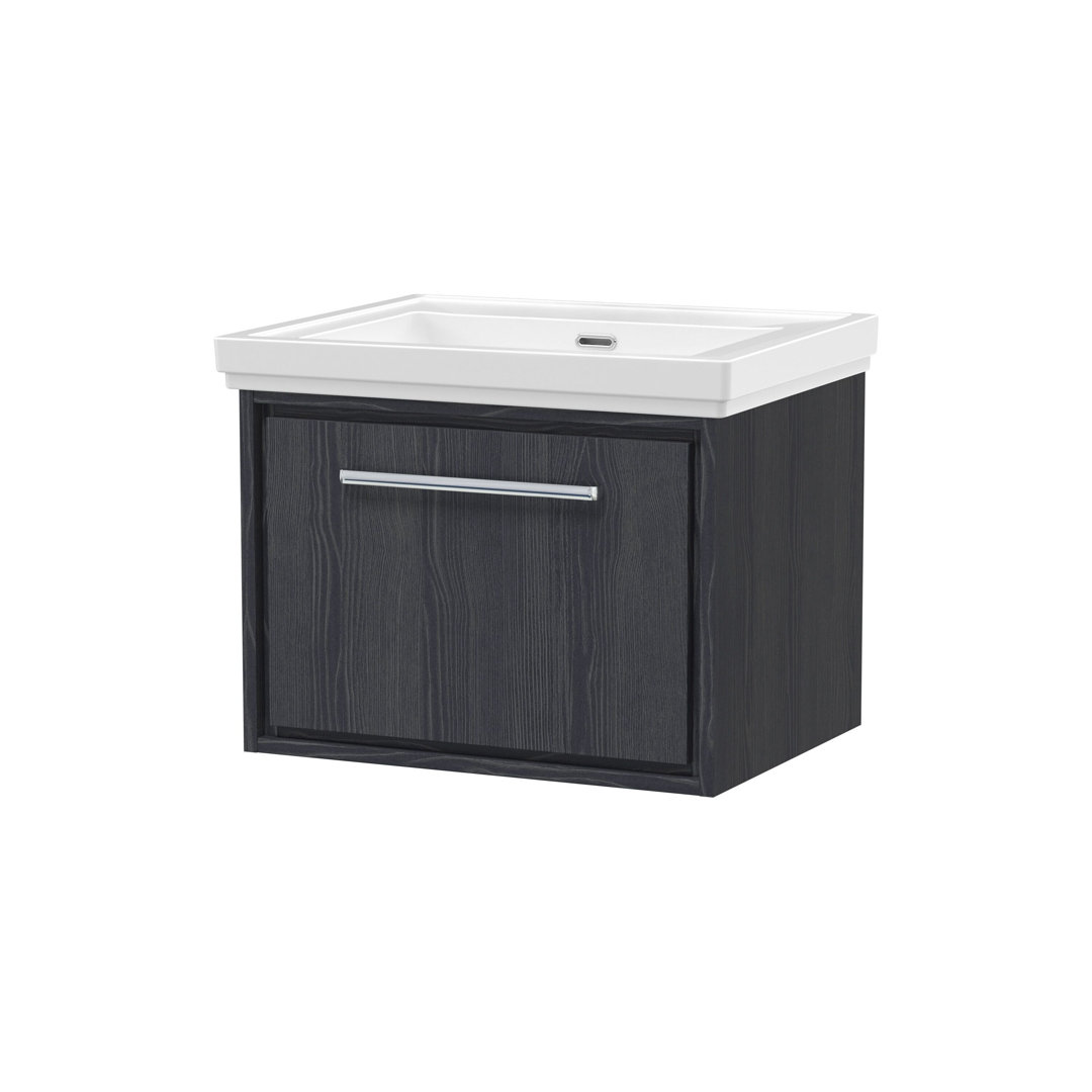 Hudson Reed Graphite Grey Lille Woodgrain Wall Hung Single Drawer Vanity Unit And Classique Fireclay Basin | | Mfc | 600Mm - Image 3