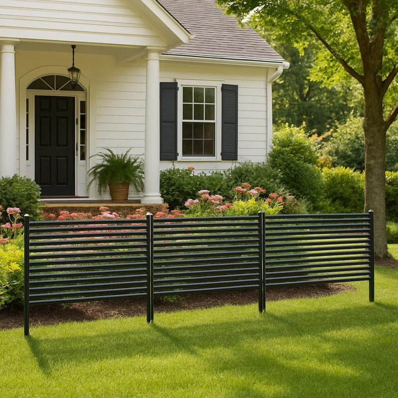 3-Panel No-Dig Privacy Fence Panels, Rustproof Decorative Outdoor Barrier for AC, Pool Equipment & Trash Cans, 270*124cm, Black