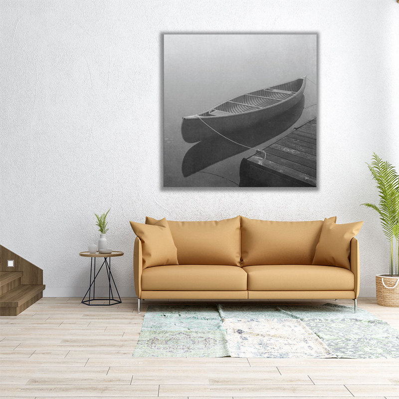 «Calm Waters Canoe II Black and White», reproduction d'art sur toile, H 20 po x l 20 po