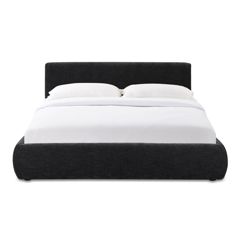 Lit en velours taupe texturé, Grand, Noir