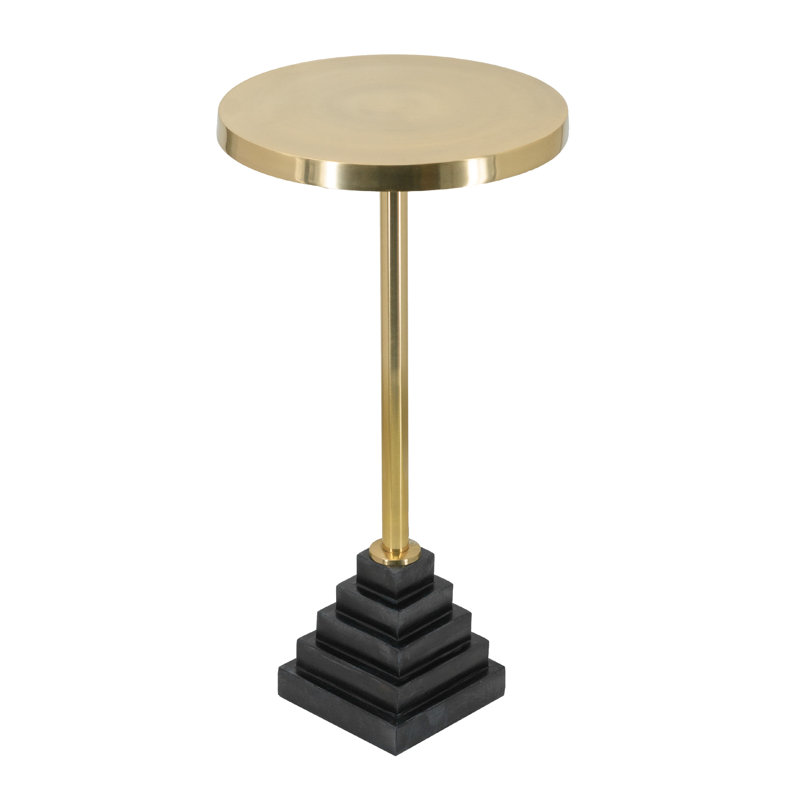 Aluminum Side Table with Tiered Black Marble Base - 12"Dia. x 23.5" - Gold
