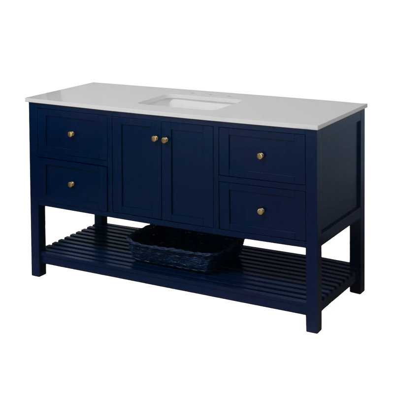 Ensemble de meuble-lavabo simple 60 po Binne, Bleu royal, Blanc d'ingénierie