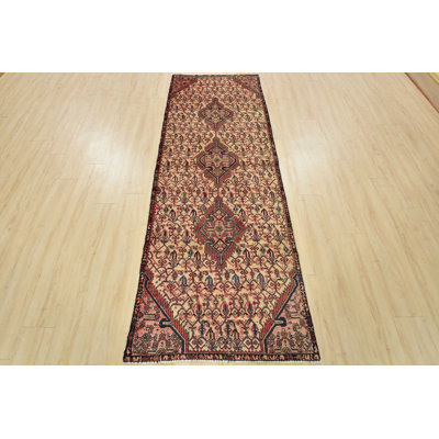 Tapis oriental rétro en laine noué à la main 3 pi 3 po x 8 pi 11 po Tribal