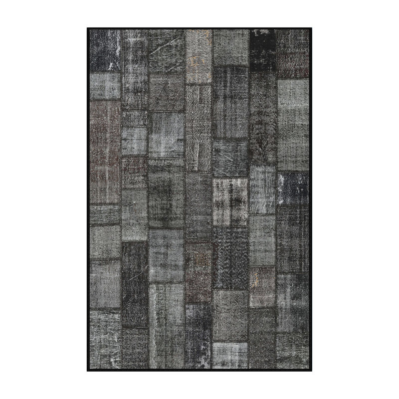 Tapis de zone noire contemporaine, Rectangle 5 pi x 7 pi