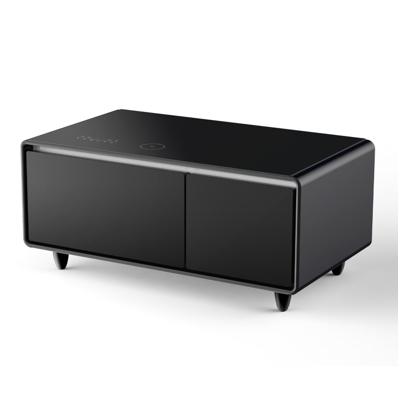 Modern Smart Coffee Table With Built-In Fridge, Bluetooth Speaker, Wireless Charging, Touch Control Panel, USB Interface, Outlet Protection, Atmosphere