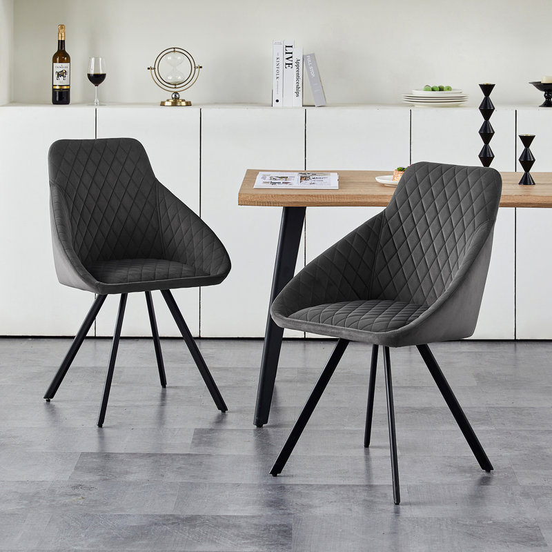 43cm H Velvet Upholstered Metal Side Chair, Grey