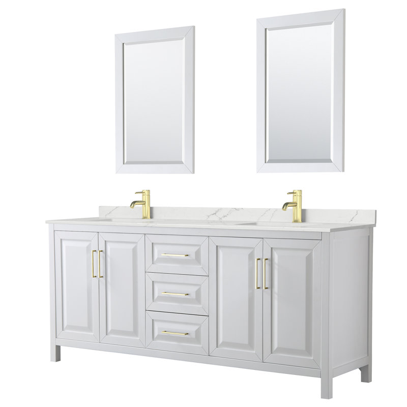 Daria 80'' W Vanity, White, Brushed Gold, White Quartz
