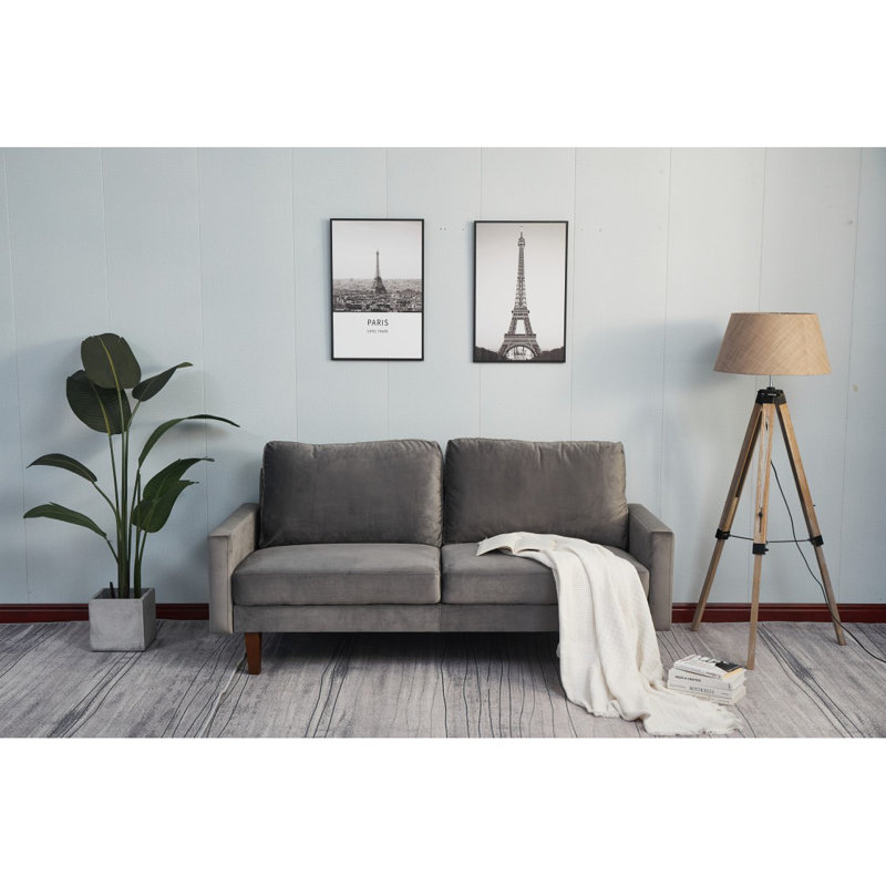 Canapé à accoudoirs carrés Seaddon, H 35 po x l 70 po x P 32 po, Velours gris velours