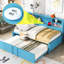 Lit de jour simple en métal bleu avec lit gigogne, rangement et tablette de rangement pratique