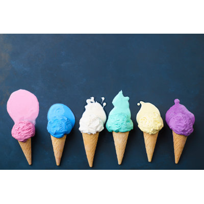 Melting Various Ice Cream Cones, Dark Background - Wrapped Canvas Print