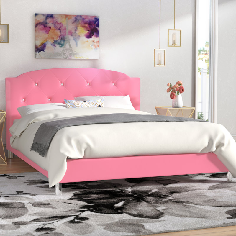Metabel Vegan Leather Platform Bed, Full, Pink