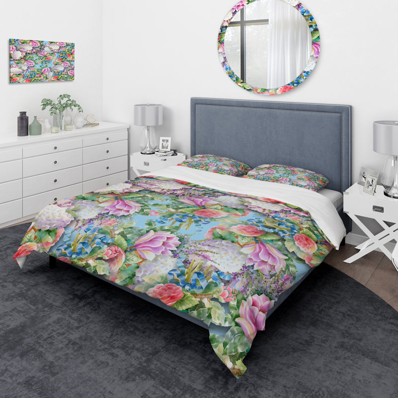Farmhouse / Country Floral Duvet Cover, King Duvet Cover + 2 Shams