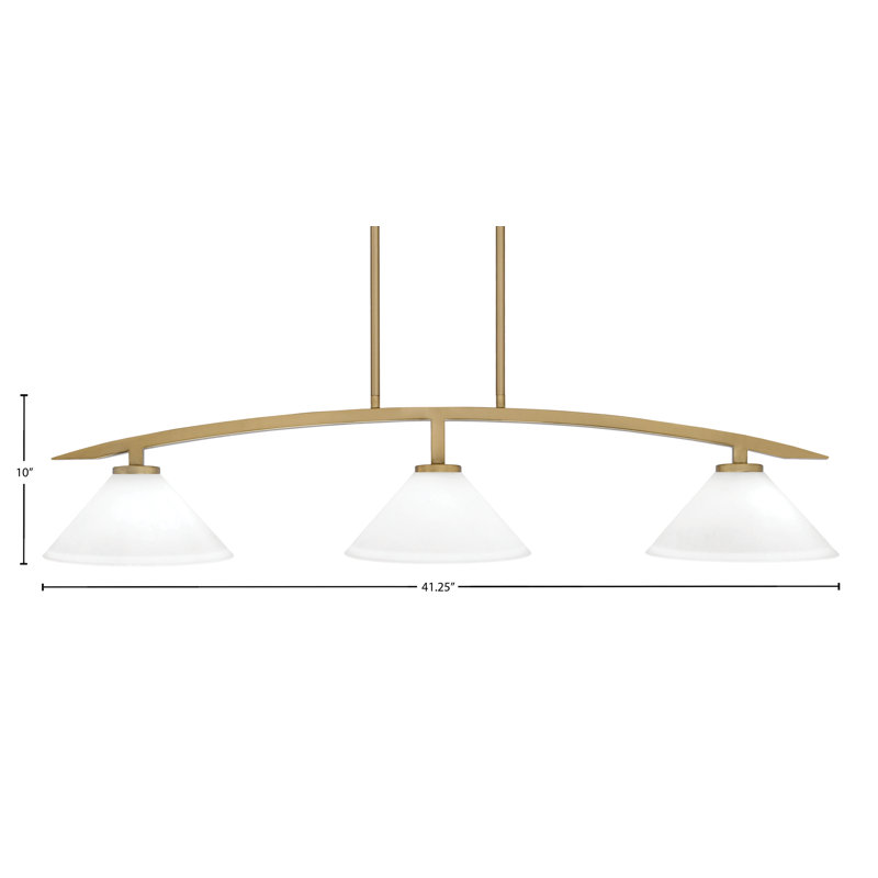 Lampe de table en mousseline 3 lumières kurve, H 8,5 po x l 41,25 po x P 10 po, Laiton New Age