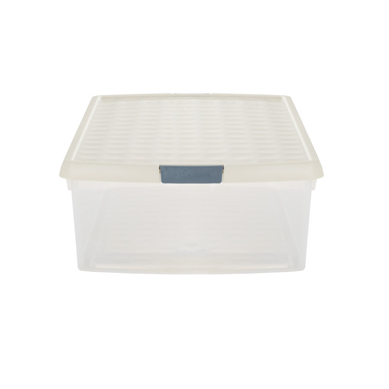 Wham Clip 30L Rectangular Plastic Storage Boxes with Secure Clip Lock Lids. L:59.5 x W:39.5 x H:17cm Clear/Stone/Slate Grey