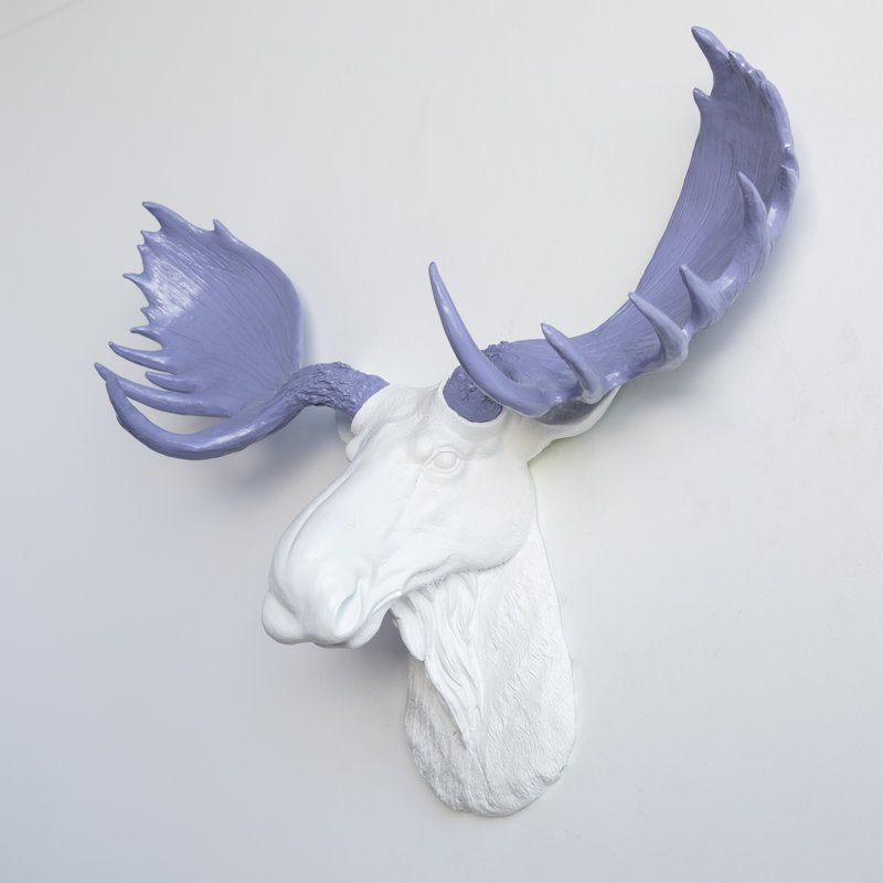 Handmade Rustic Animals Wall Decor on Resin, White/Lavender