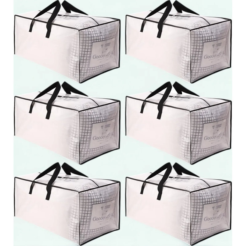 Heavy Duty Moving Bags With Reinforced Zippers, 6 Pack Extra Large Storage Totes, Foldable Space Saving Alternative To Moving Boxes, Durable Semi-Transparent Design