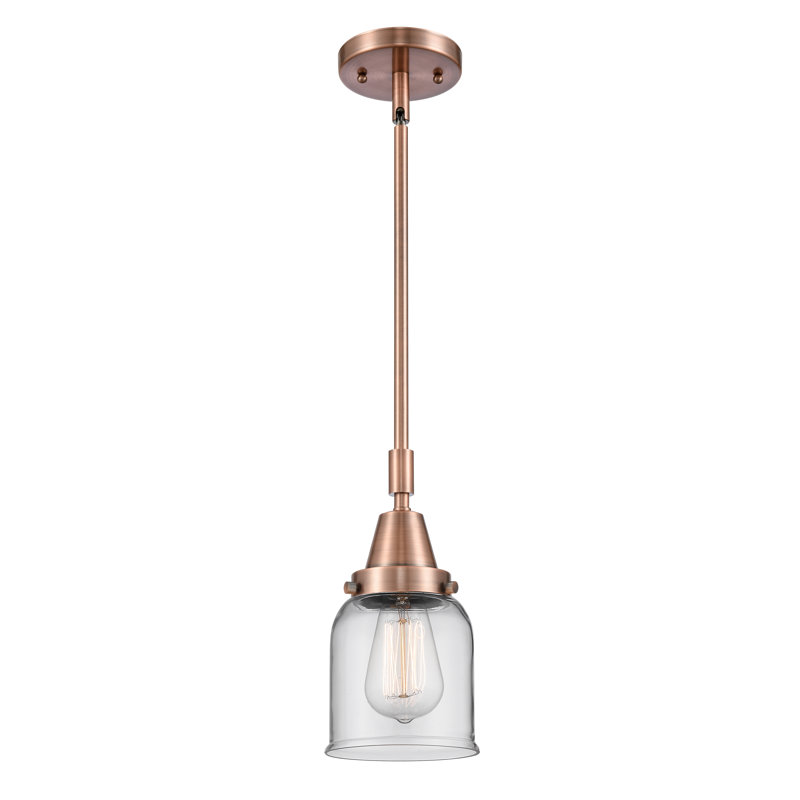 Luminaire suspendu 1 lumière à une cloche, H 44,12 po x l 5 po x P 5 po, Transparent, Cuivre antique