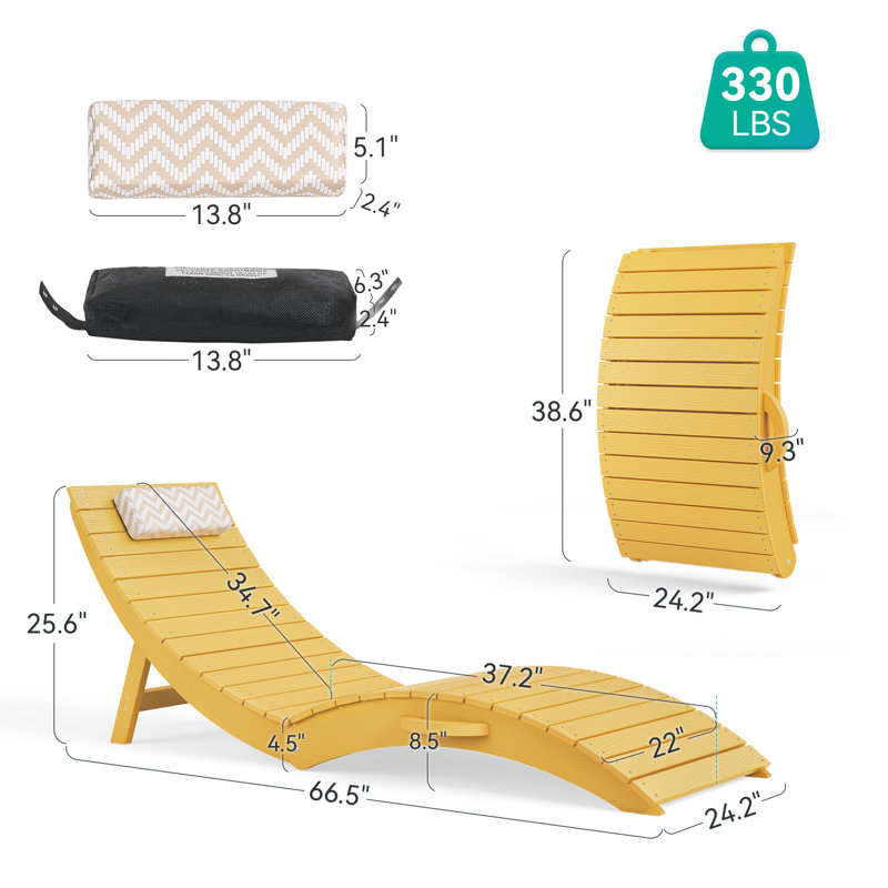Ultra-Portable Foldable Patio Chaise Lounge, Yellow