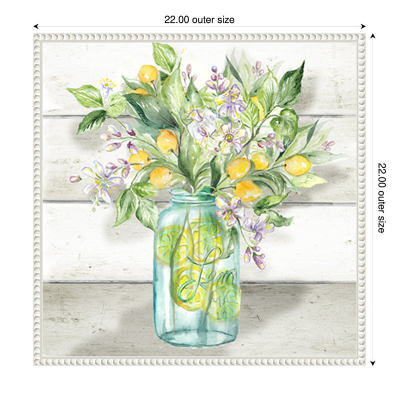 «Watercolor Lemons in Mason Jar Shiplap» par Tre Sorelle Studios, reproduction d'art sur toile encadrée, 22" H x 22" W