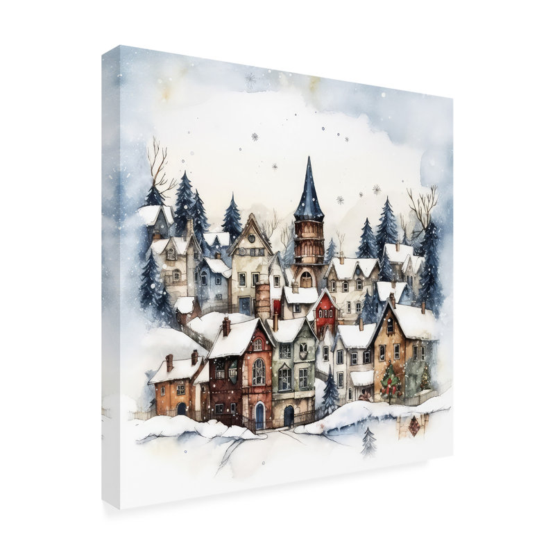 «Seasonal Christmas Town» sur toile, H 14 po x l 14 po x P 2 po