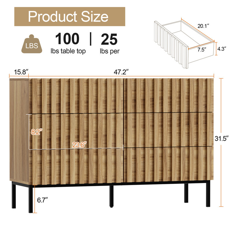 Sevyn 6 Drawer 47.2" W Double Dresser, Nature