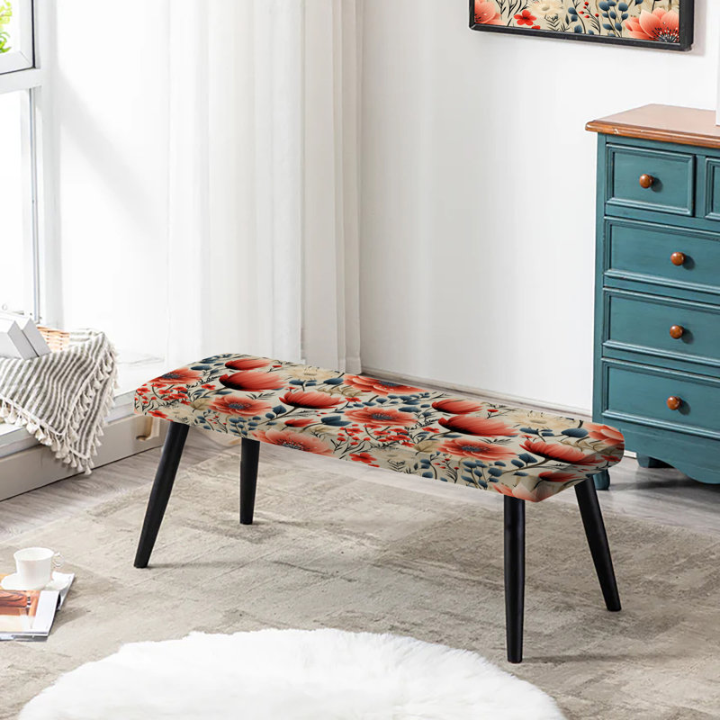 Divine Dreams Floral Pattern - Floral Upholstered Black Bench