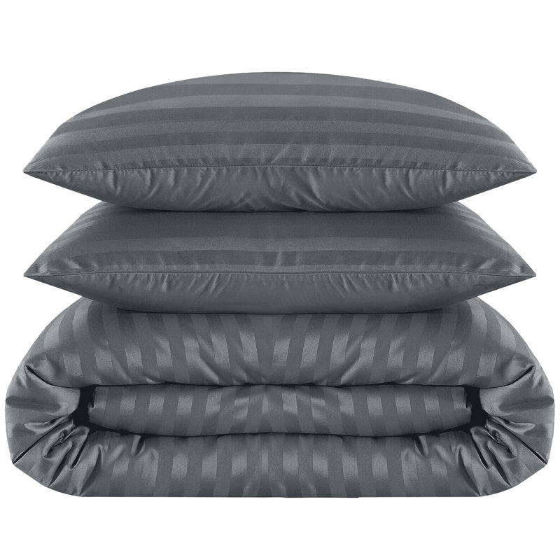 Microfiber 250 TC Reversible Stripe Duvet Cover Set with Pillowcases, Single Duvet Cover + 1 Standard Pillowcase, Charcoal