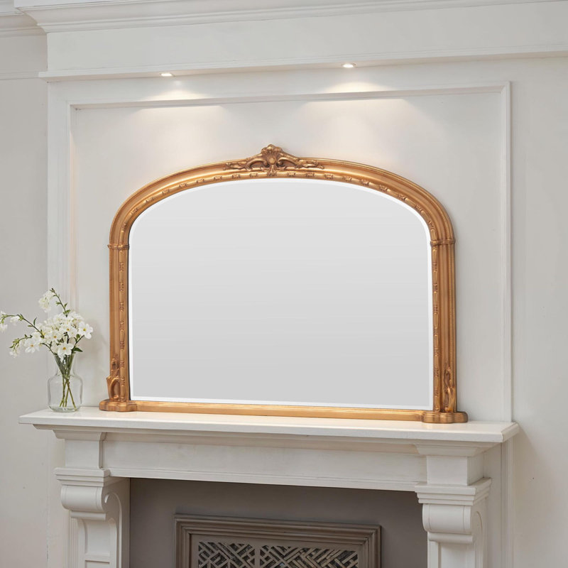 Overmantle Arched Bevelled Victorian Mirror, Gold