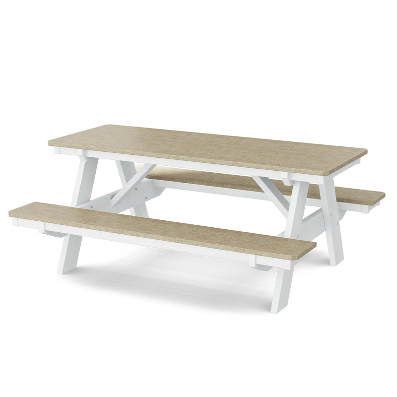 Table de pique-nique 72 "avec bancs attachés Heritage, Bois patiné / blanc