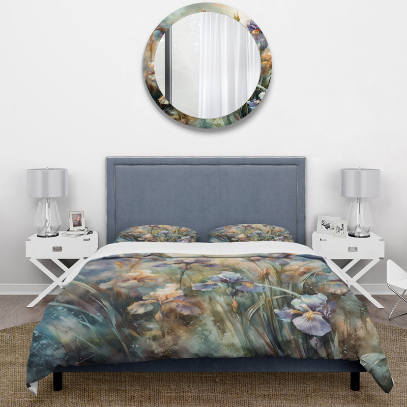 Ensemble de housse de couette en microfibre / polyester mauve / vert Wild Iri S I Bedding