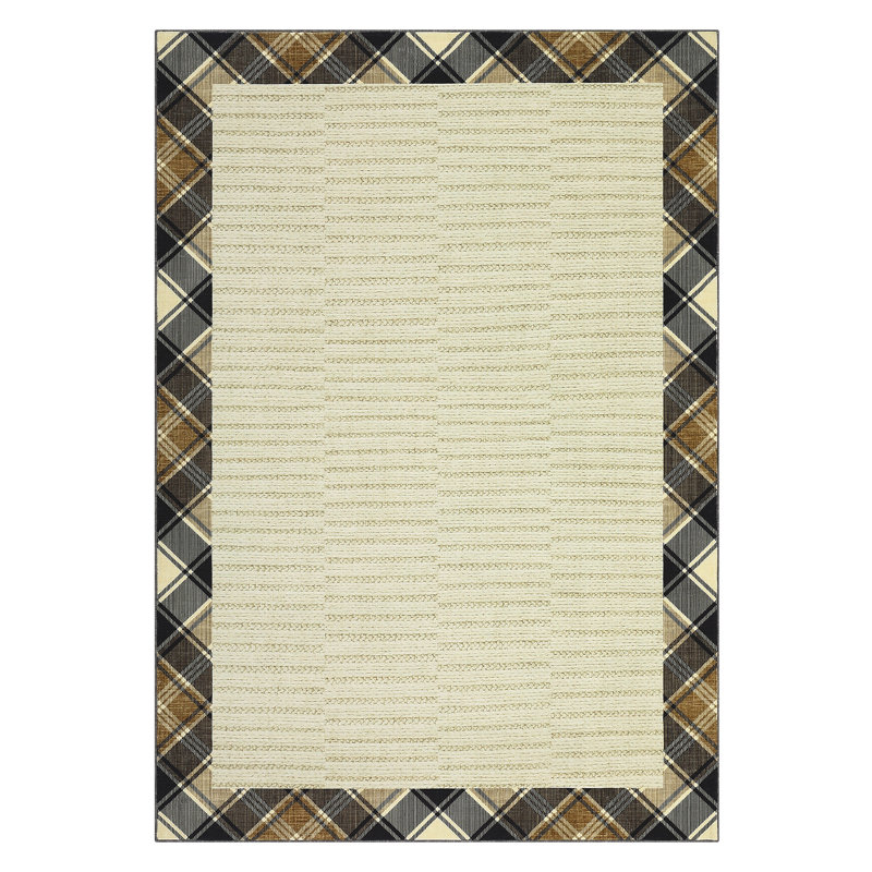 Modern Checkered Bordered Area Rug Machine Washable Rug Low Pile Throw Carpet Non Slip Non Shedding Floor Cover Stain Resistant Folding Carpet For Home Decor