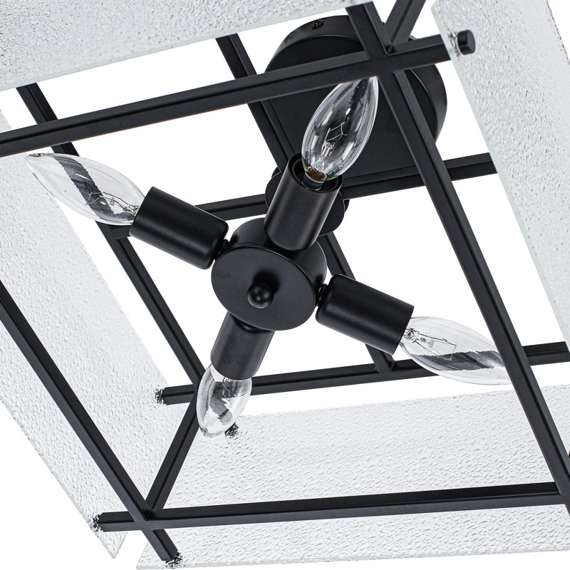 Plafonnier semi-encastré géométrique en verre 4 lumières, Noir mat