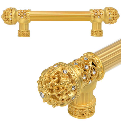 Carpe Diem Hardware 7655R-8C Versailles Gilded Mercury Fleur De Lys 12 inches c.c. long pull small finial with Swarovski Crystals with 5/8 reeded center in Gilded Mercury
