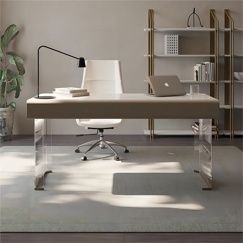 Bureau rectangulaire en pierre frittée, 2 tiroirs, 29.53" H x 70.87" W x 23.62" D