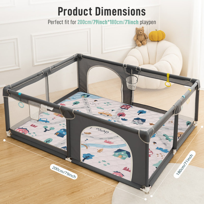 Tapis de parc, tapis de jeu rembourré 50 po x 50 po / 71 po x 79 po pour bébé, tout-petit, pliable et lavable à la machine