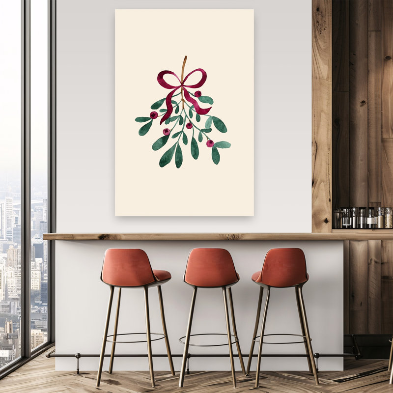 Festive, art de ruban de gui, plante abstraite traditionnelle, art mural, H 60 po x l 40 po