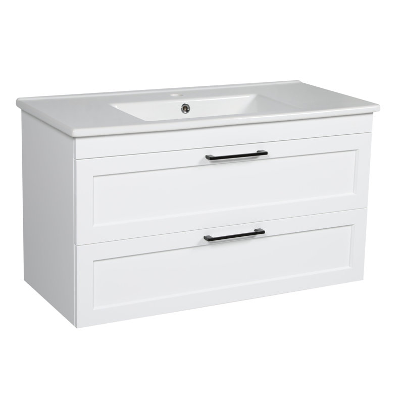 Ensemble de meuble-lavabo simple 33,3 po avec plateau en céramique avec miroir Jakera