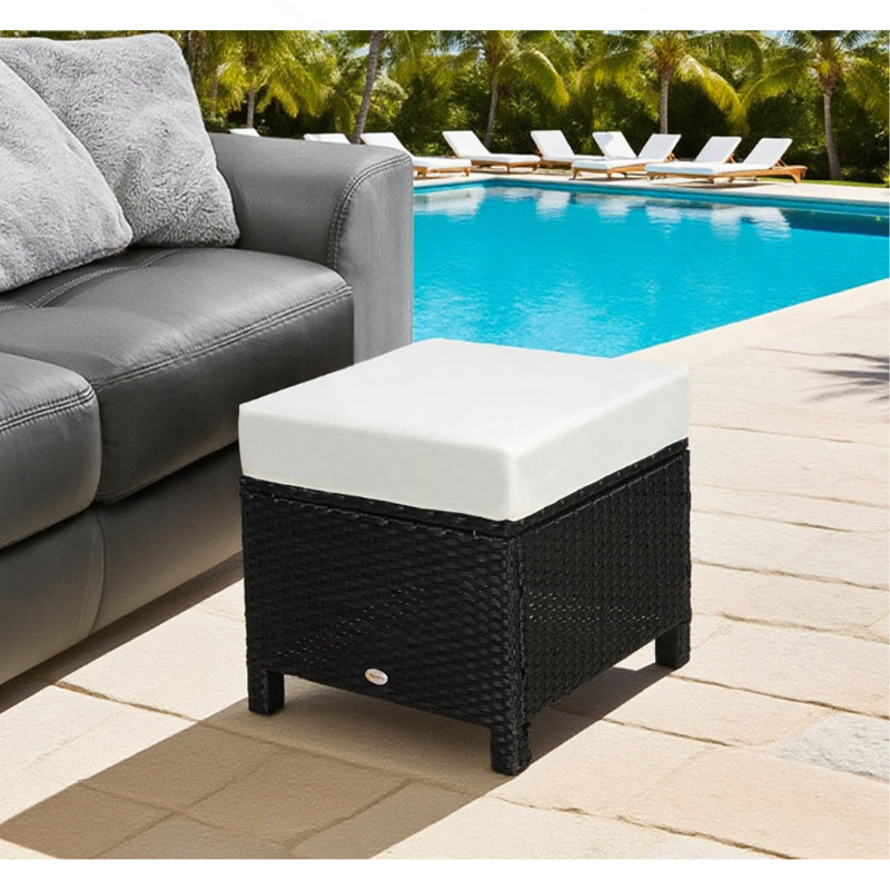 Repose-pieds d'extérieur multifonctionnel en rotin, sièges supplémentaires, table d'appoint avec coussin moelleux