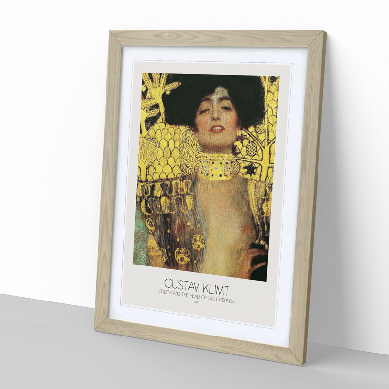 Judith and the Head of Holofernes with Border by Gustav Klimt - Framed Print, Oak Framed, 65cm H x 48cm W x 2cm D