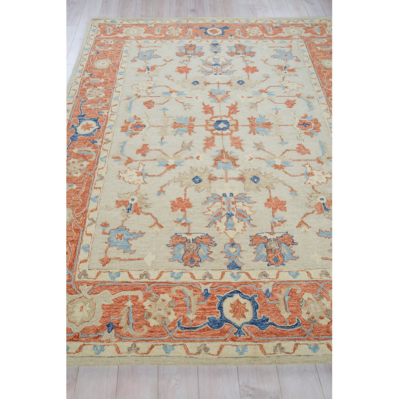 Exquisite Rugs Richmond Serapi Handmade Hand-Tufted New Zealand Wool On Canvas Beige/Rust Area Rug, Rectangle 6' x 9'