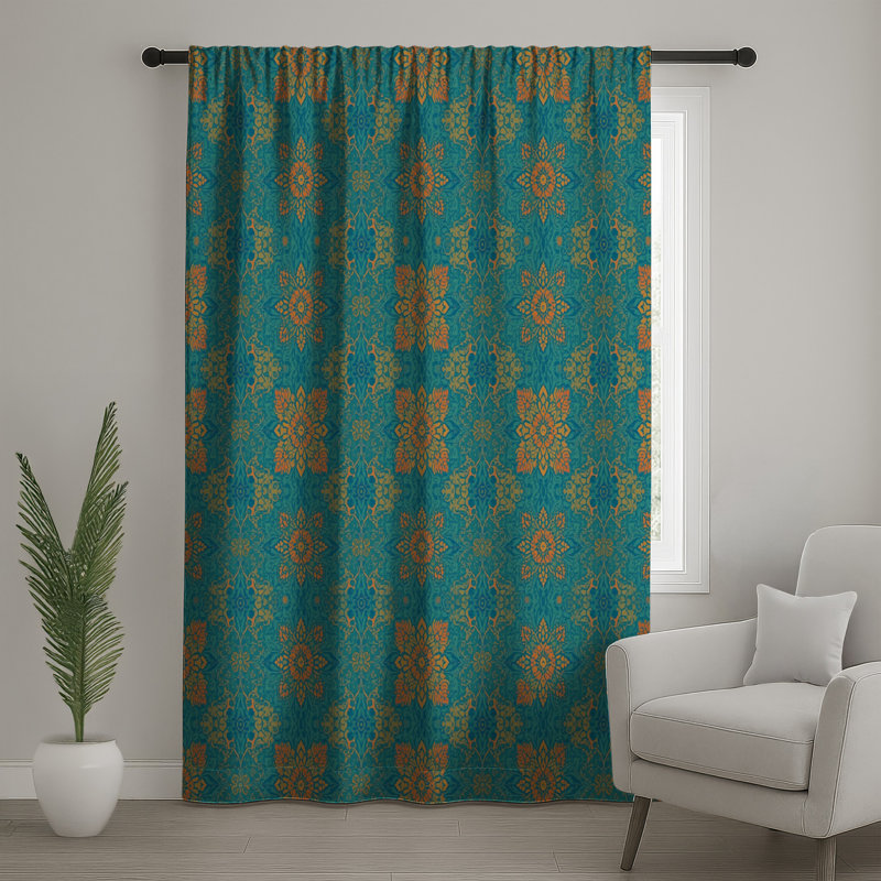 Rideaux de fenêtre à motif mandala turquoise, voilages et voilages à motif mandala - 1 panneau, 50" x 92" - 1 Panel