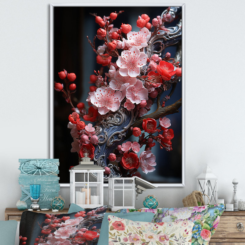 Keshwar " Japanese Hyperdetailed Blossom Dfcacec6Ab4D47019Cd3596Cf089Bedb.Png ", 44" H x 34" W x 1.5" D, White Floater Framed