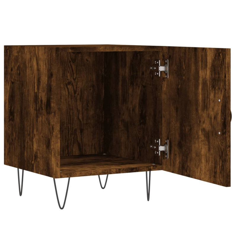 40cm W Iron Bedside Table, Smoked Oak