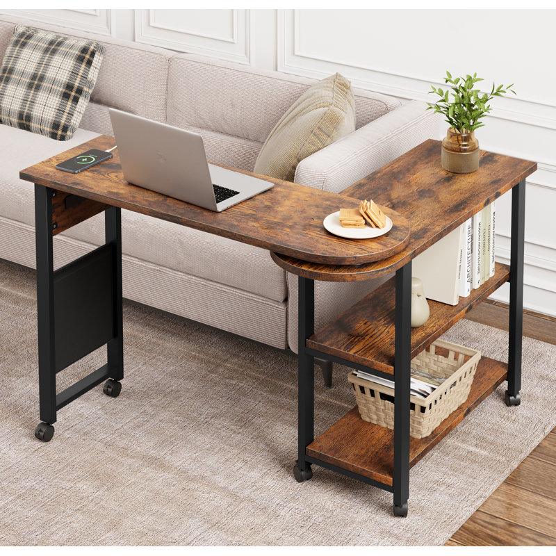 Sofa Table 360°rotating Tabletop 2-tier End Table