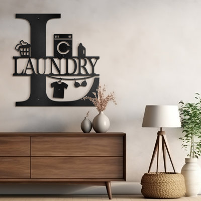 LAUNDRY-Black And Gold Dimensional Iron Wall Sculpture Metal Wall Art Modern Laundry Decor
