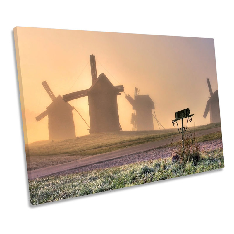 Windmills Landscape Sunset - Wrapped Canvas Print, 30.5cm H x 45.7cm W x 2cm D