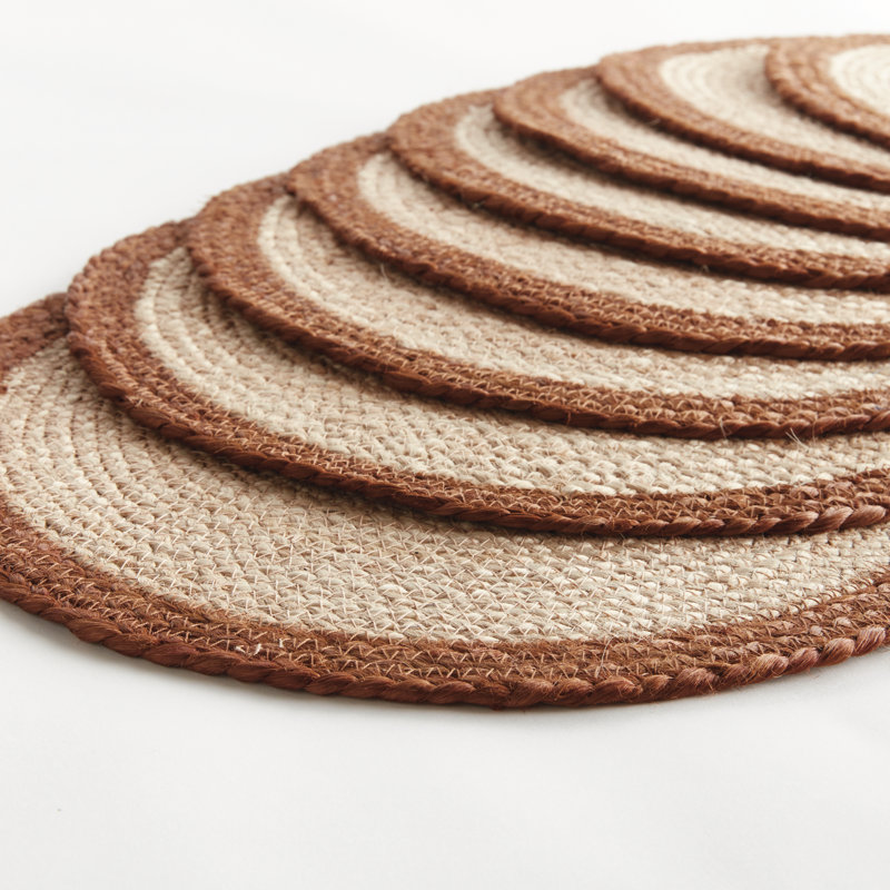 Napperon rond en jute, ensemble de 8, Rouge/brun clair