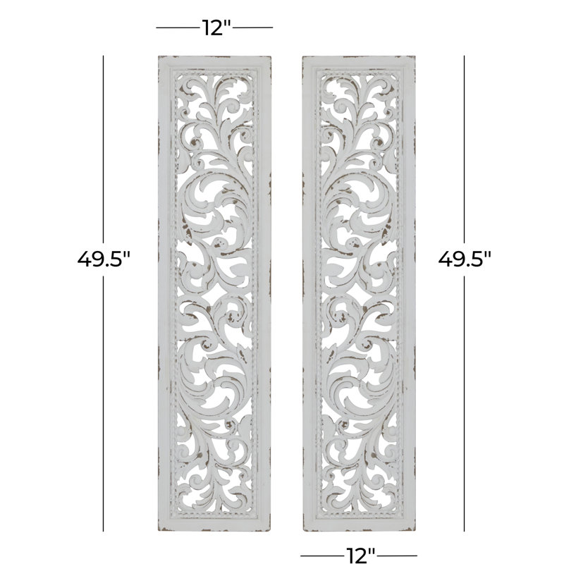 Dakota Fields White Wood Intricately Carved Scroll Floral Wall Decor 12 ...