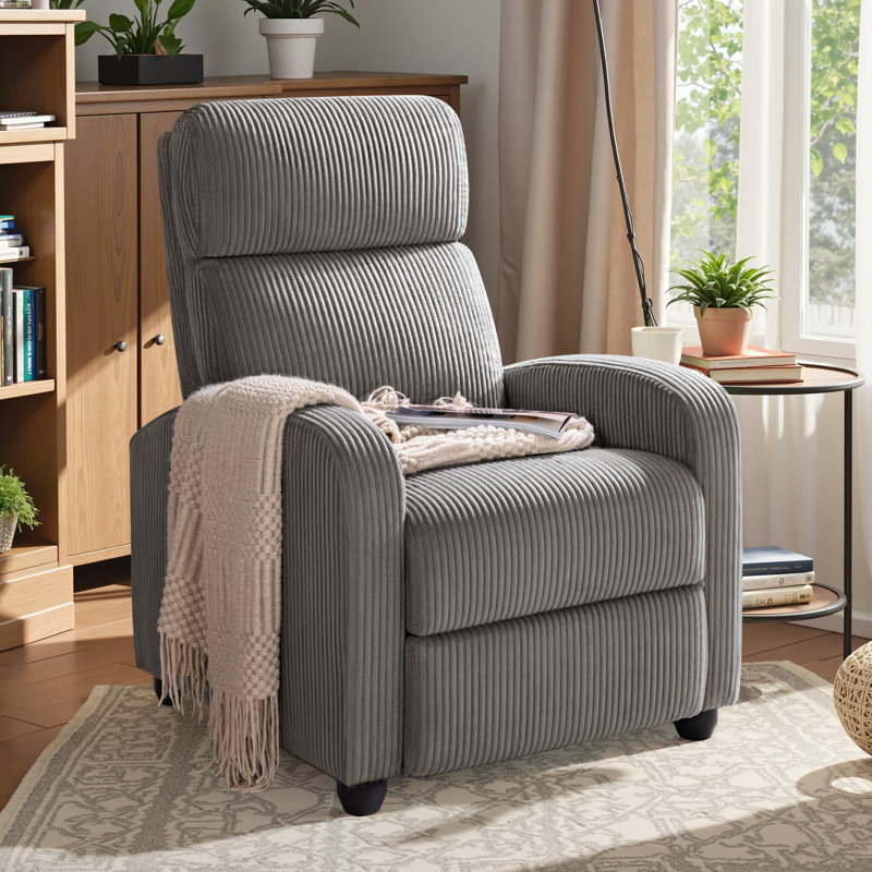 Manual Recliner, Comfortable Corduroy Recliner with Upholstered Back and Seat Cushion, Gray